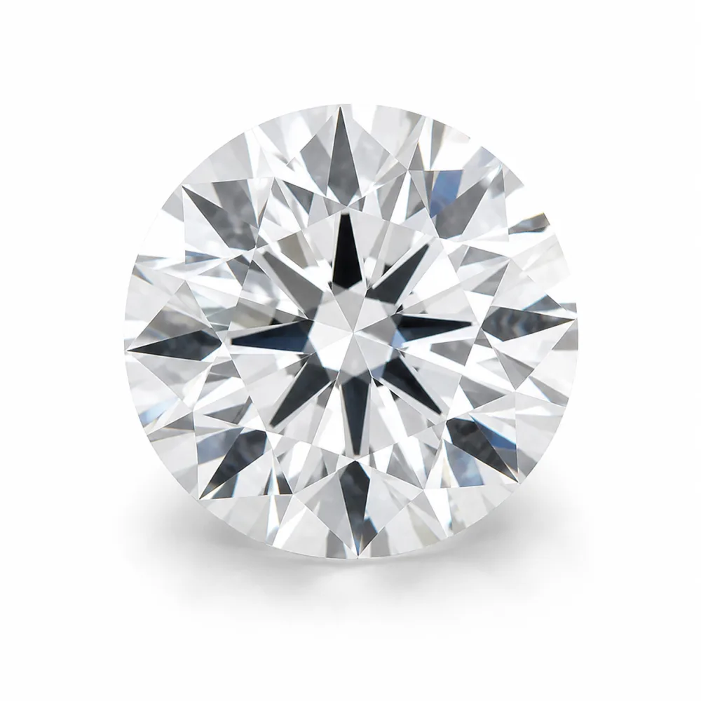A colourless round brilliant cut lab grown diamond