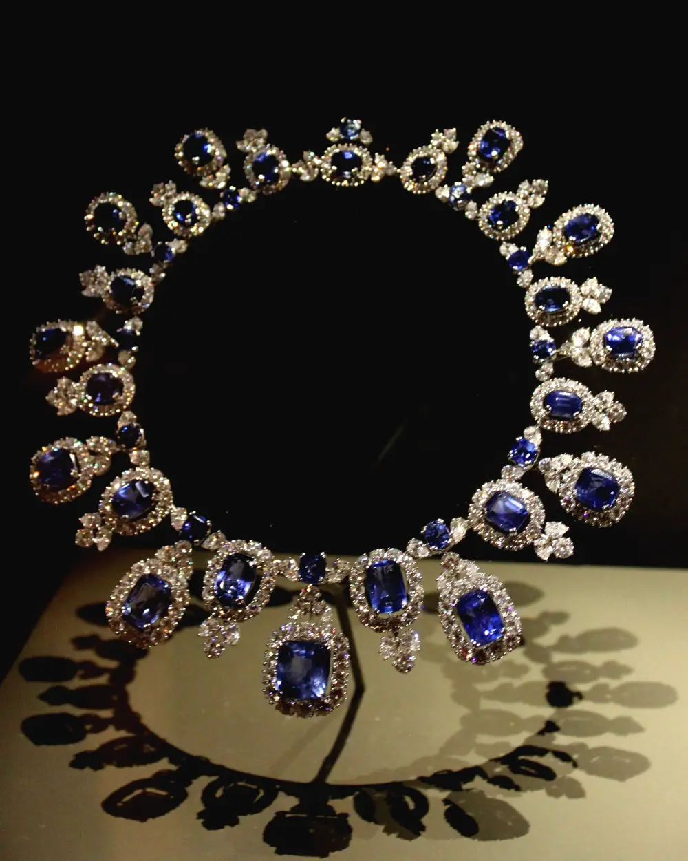 A blue sapphire and diamond necklace
