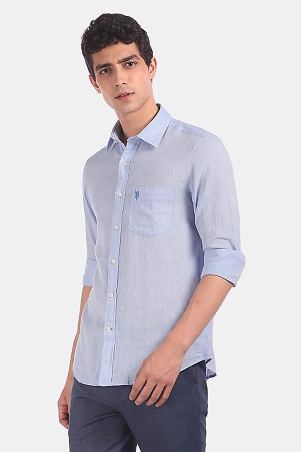 Light blue tailored cotton long sleeve shirt